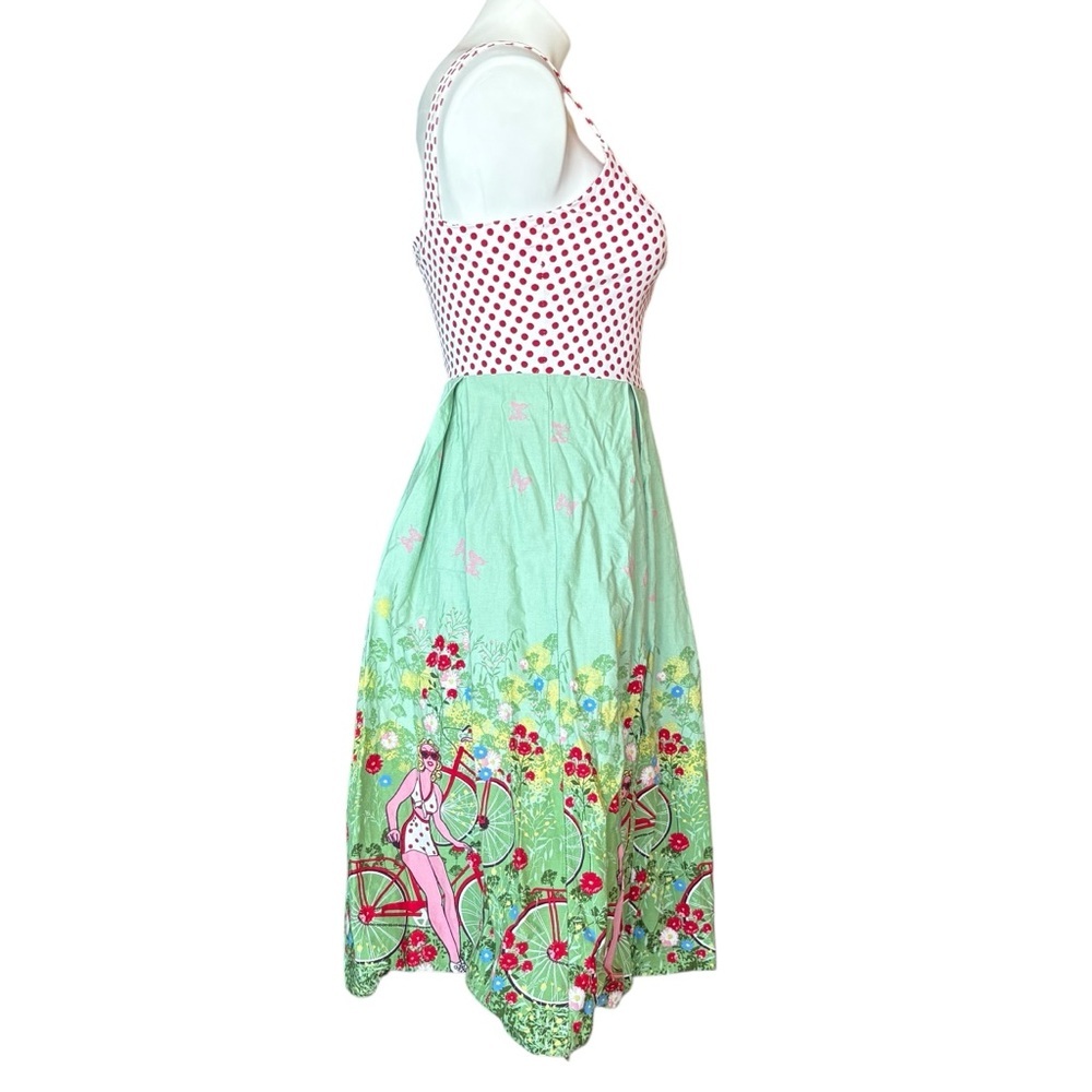 Retro Pin Up Rockabilly Polka Dot Dress Novelty Skirt Bicycles Medium 6 - Picture 10 of 15